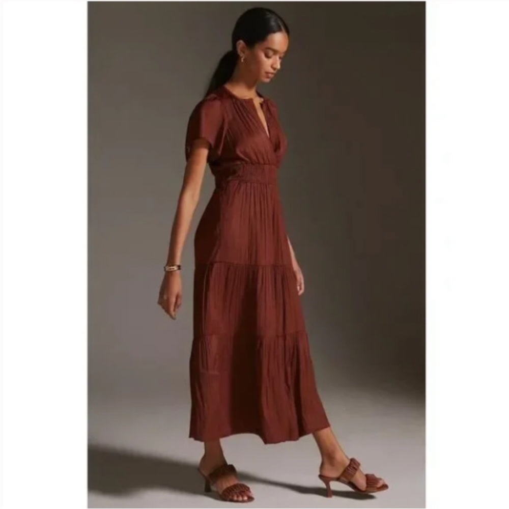 Anthropologie Somerset brown bronze maxi dress size Small